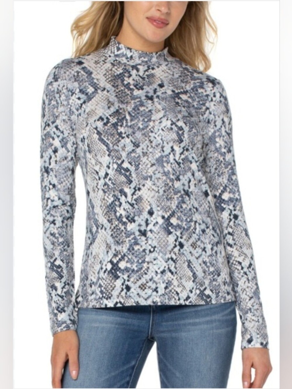 Liverpool Los Angeles Mock Neck Snake Print Top Long Sleeve XL